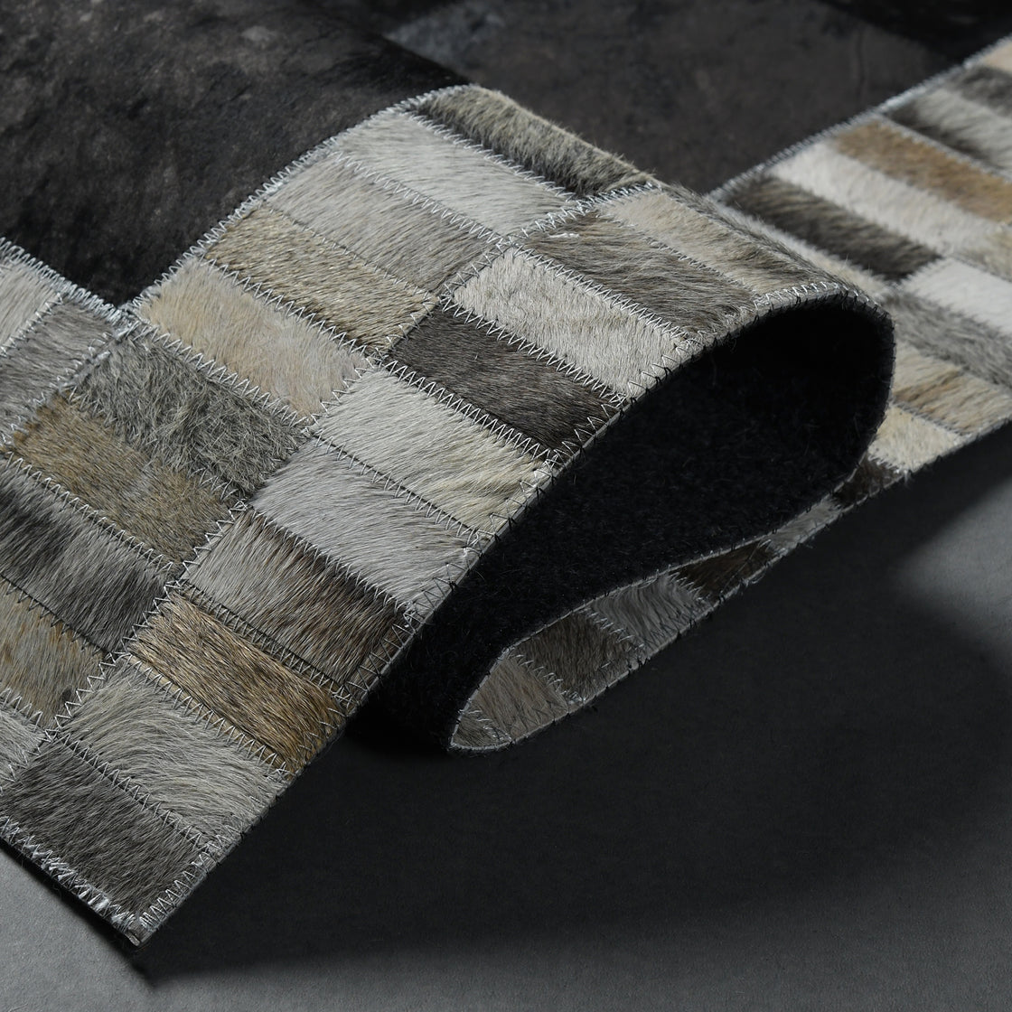 Cowhide Leather Rug, Luxurious Diamond Carpet, Hair On Geometric Patchwork Leather Carpet, Western, Vintage Rugs for Bedroom, Hallway and Entryway Rug (4x6 ft)