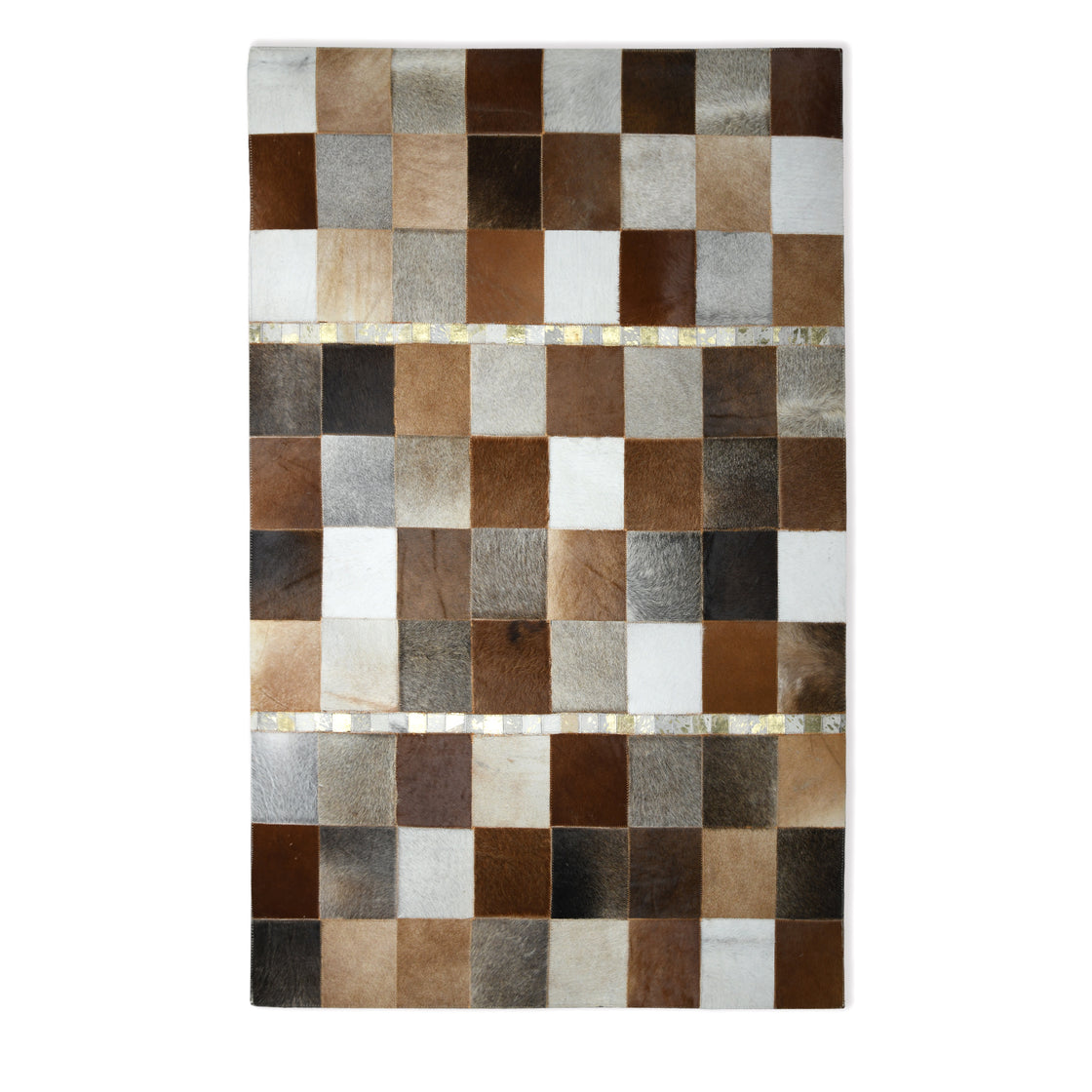 Rahman Area Rugs Cowhide Leather Area Rug, Geometric Block Patchwork Leather Carpet, Luxurious Square Design Living Room Rug, Non Slip Floor Accent for Bedroom, Hallway (Brown Tone, 6x9 ft)