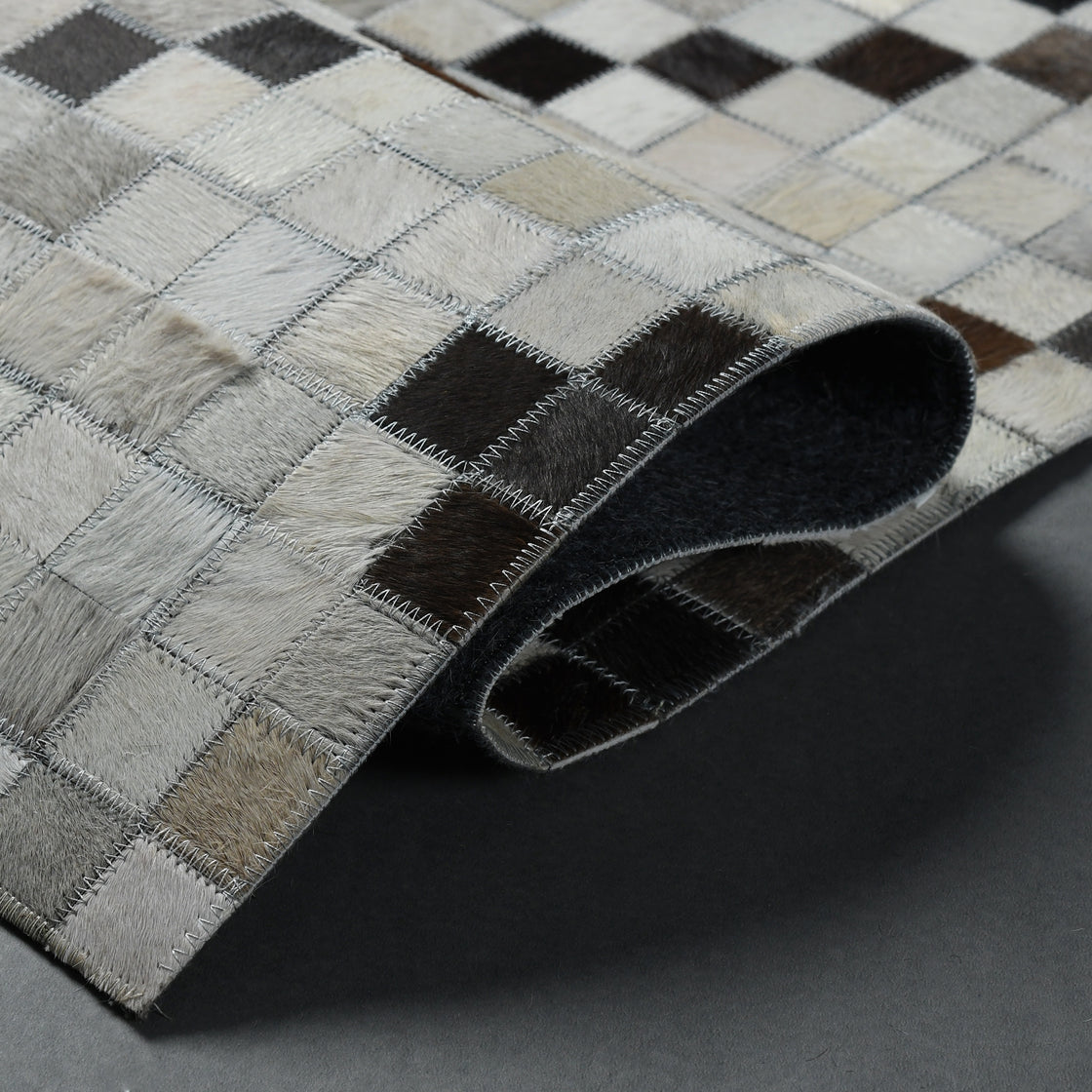Rahman Area Rugs Cowhide Leather Carpet, Elegant Geometric Patchwork Rug, Genuine Leather Area Rug for Bedroom and Living Room, Modern Leather Rug Entry Way, Hallway (Multi-1, 8x10 ft)