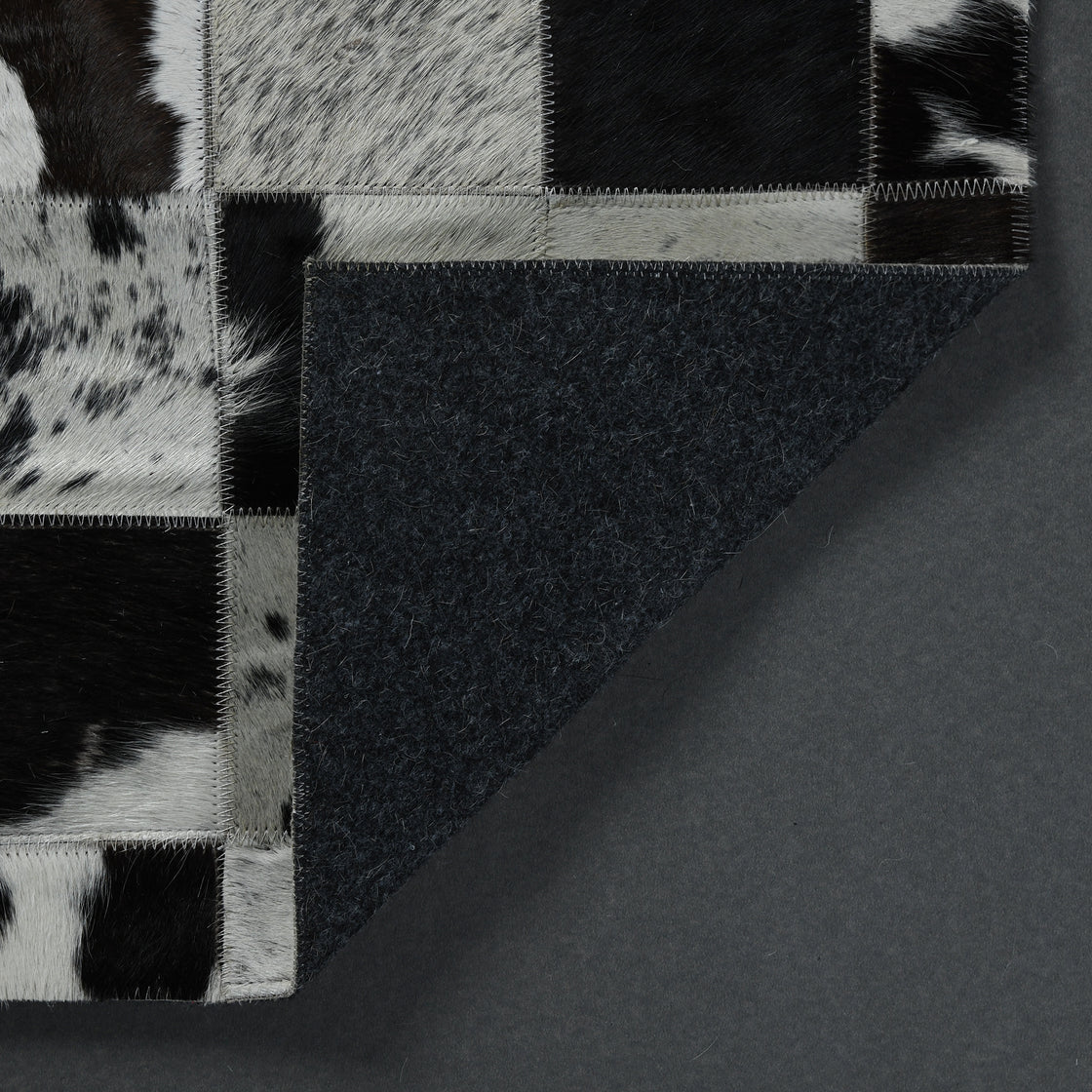 Rahman Area Rugs Cowhide Leather Area Rug, Geometric Block Patchwork Leather Carpet, Luxurious Square Design Living Room Rug, Non Slip Floor Accent for Bedroom, Hallway (Black and White, 6x9 ft)