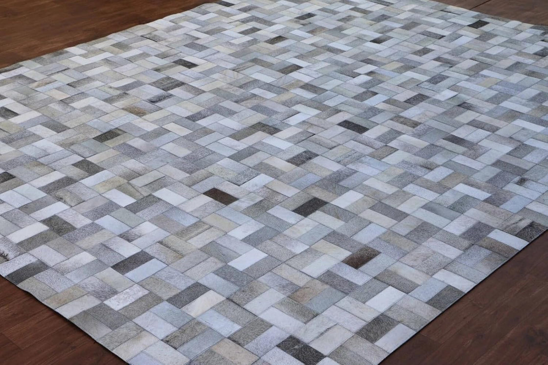 Rahman Area Rugs | Premium Cowhide Leather Carpets | Luxurious Grey Striped Rug for Living Room | Modern Home Decor Accent | Western Area Rugs for Bedroom, Dining Room Hallway and Entryway (4x6 ft)
