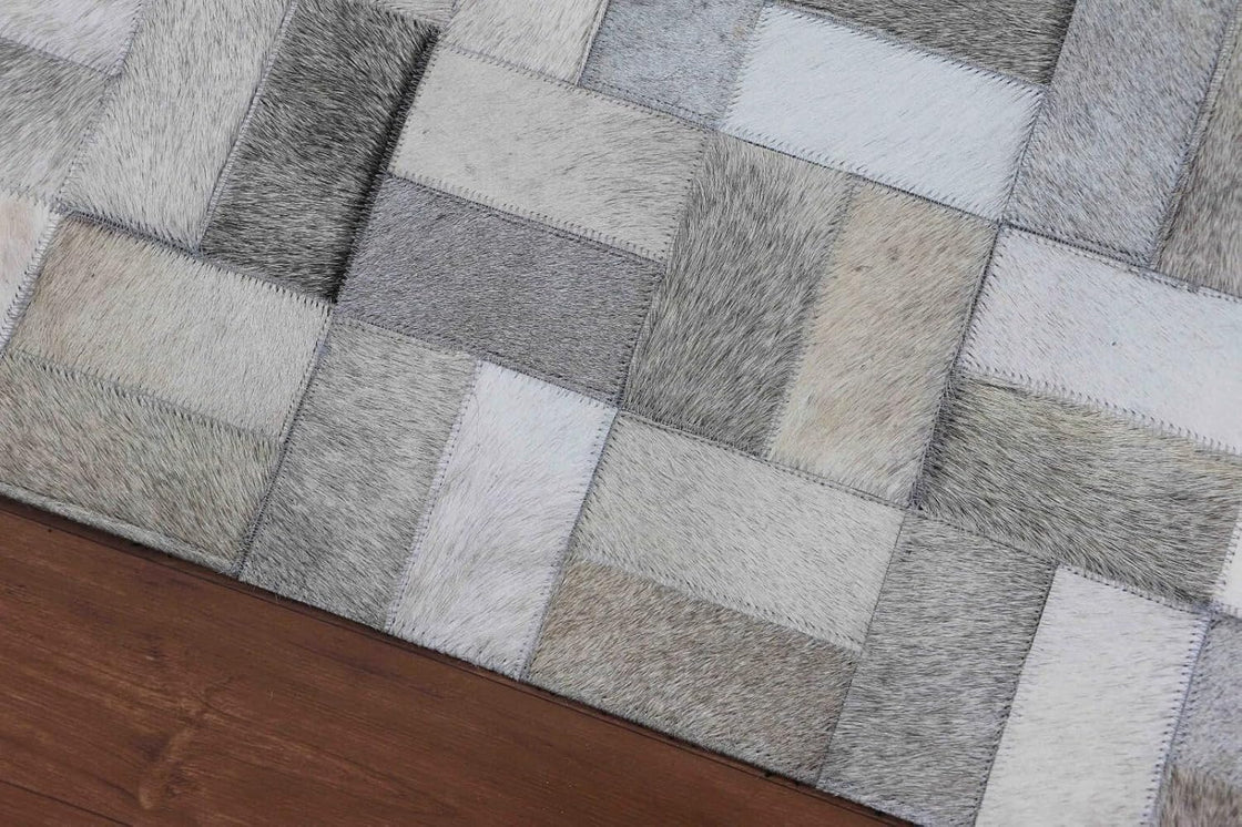 Rahman Area Rugs | Premium Cowhide Leather Carpets | Luxurious Grey Striped Rug for Living Room | Modern Home Decor Accent | Western Area Rugs for Bedroom, Dining Room Hallway and Entryway (4x6 ft)