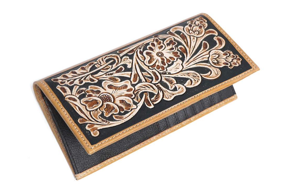 Western Style Men's Long Wallet Hand Tooled Carving Leather Hot Sale Fashion Stylish Cash Holder Gift for Him